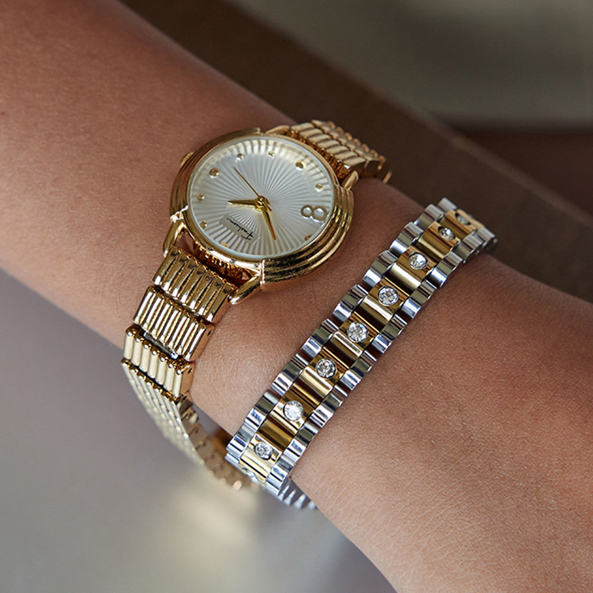 Everyday | Pulseira Bracelete Milano Prata e Ouro